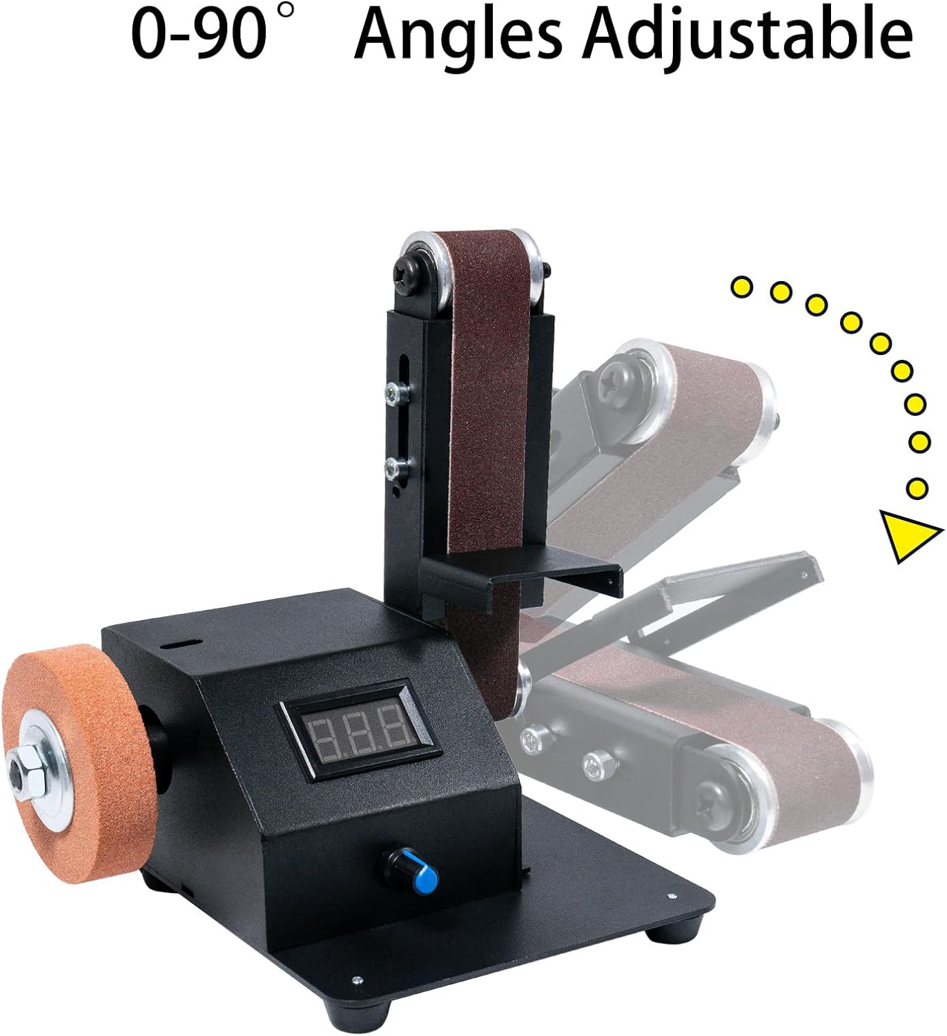 Mini Belt Sander with 10 Abrasive Belts, Angle Adjustable Bench Belt Grinder, Variable Speed Control & Digital Display, 350W Power Sander for Woodworking Metal, G6M-ZJL-ONR648